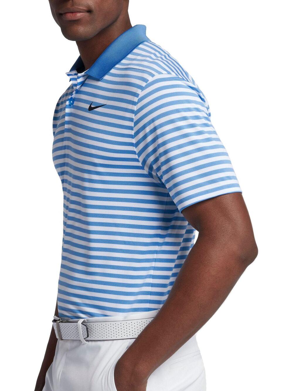 Men's Size XL White & Blue Striped Nike Dri-FIT Victory Golf Polo Sweat Wicking